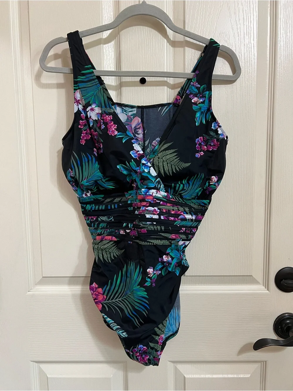 aerie Black One-Piece Swimsuit with Tropical Floral Print